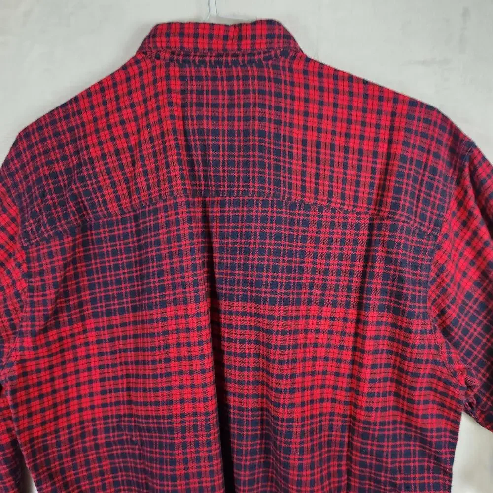 Levis Plaid Flannel Long Sleeve Button‎ Up Shirt Red Blue Size Medium Cotton